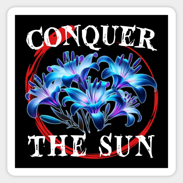 Conquer the Sun with Blue Spider Lily Sticker by Electrovista